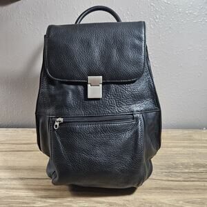 Carriage House Pebbled Black Leather Backpack Y2K Classic Biker Chic Purse